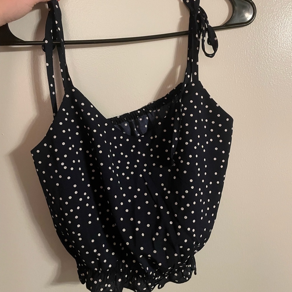 Tie tank crop top, navy blue, dotted
